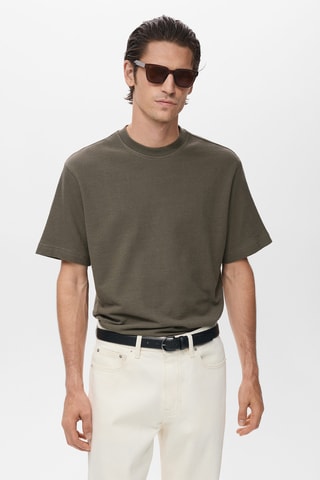 T-shirt structure 100 % coton rayures relaxed-fit - Marron