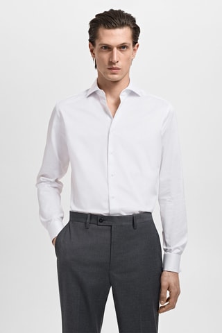 Chemise costume slim-fit tissu twill boutons de manchette - Blanc