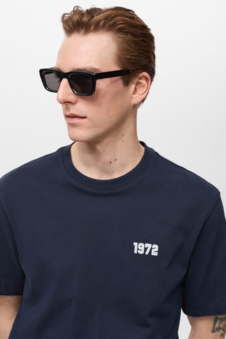 T-shirt en coton brodé - Bleu marine