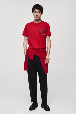 T-shirt 100 % coton imprimé combiné slim-fit - Rouge