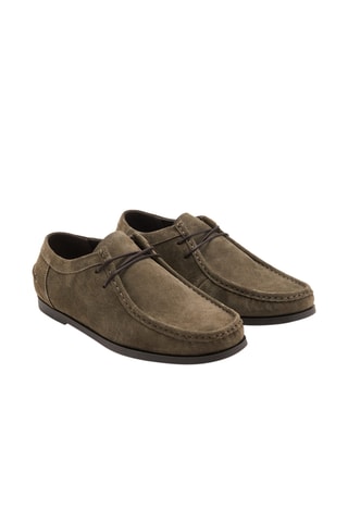 Chaussures bateau cuir suède - Kaki