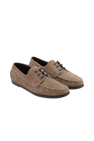 Chaussures bateau cuir suède - Marron clair