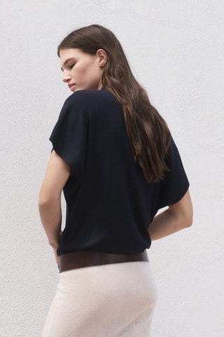 Pull-over col polo manches courtes - Bleu marine