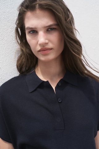Pull-over col polo manches courtes - Bleu marine