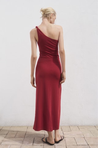 Robe asymétrique froncée à bretelles - Bordeaux
