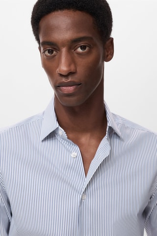 Chemise regular-fit coton rayures non iron - Bleu marine