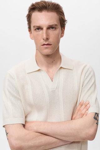 Polo maille ajourée coton - Blanc