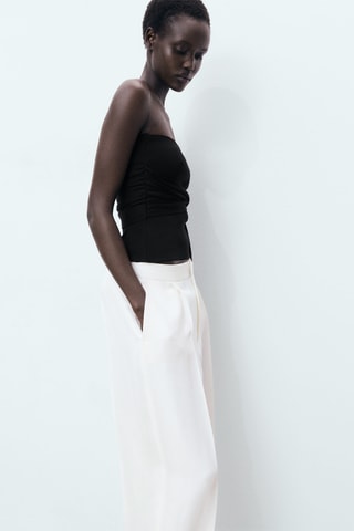 Pantalon mélange de lin pinces - Blanc