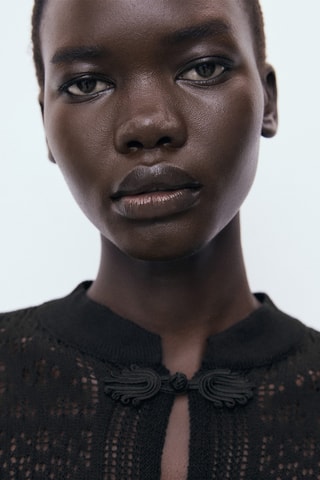 Cardigan crochet boutons à brandebourg - Noir