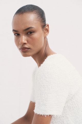 Cardigan en maille bouclée manches courtes - Blanc