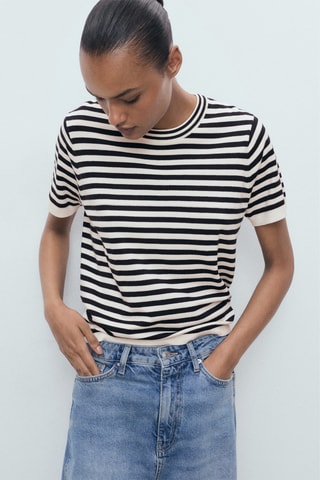 Pull-over rayures manches courtes - Bleu marine