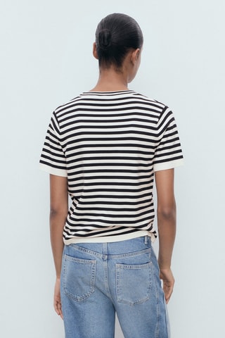Pull-over rayures manches courtes - Bleu marine
