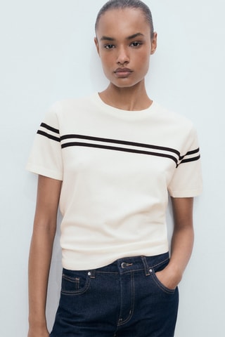 Pull-over rayures manches courtes - Écru