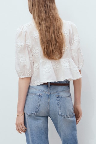 Blouse en coton broderie florale - Blanc