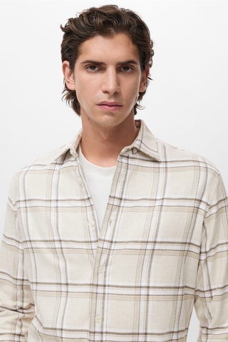 Chemise 100 % coton flanelle carreaux - Écru
