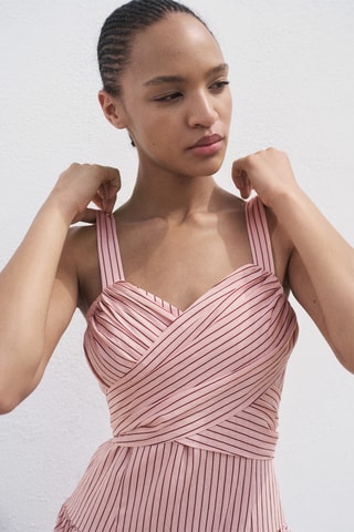 Robe cache-cœur à rayures - Rose