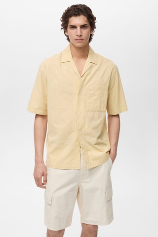 Chemise col bowling broderies - Beige