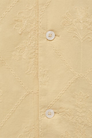 Chemise col bowling broderies - Beige