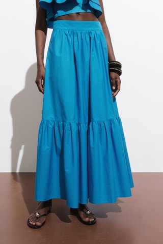 Jupe longue coton évasée - Bleu