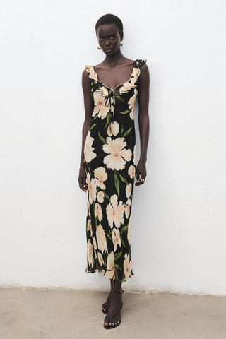Robe à fleurs détail volants - Noir
