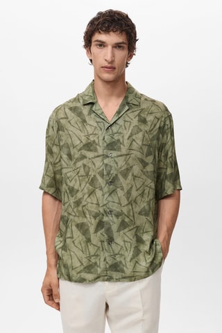 Chemise imprimée col bowling - Vert foncé