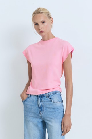 Pull-over maille fine manches courtes - Rose clair