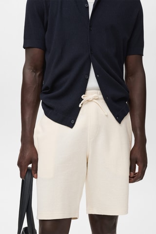 Bermuda coton texturé cordon - Écru