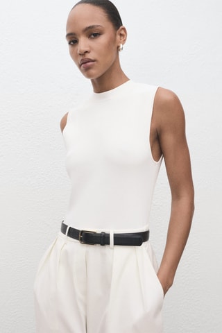Combinaison à ceinture tissu combiné - Blanc