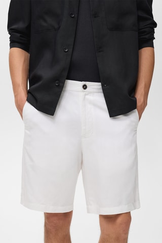Bermudas en lin mélangé taille élastique - Blanc