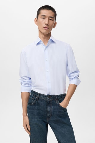 Chemise 100 % coton rayures slim-fit - Ciel