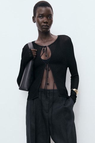 Cardigan maille nœuds - Noir