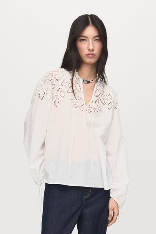 Blouse brodée nœuds - Écru