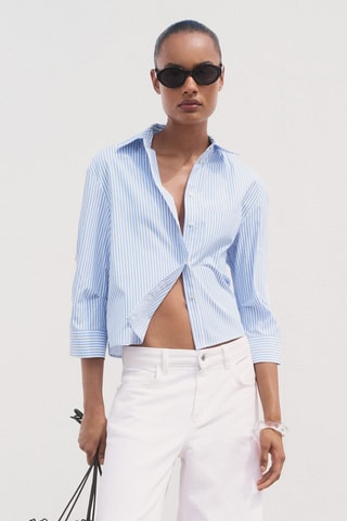Chemise crop strass - Bleu