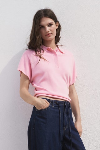 Pull-over col polo manches courtes - Rose