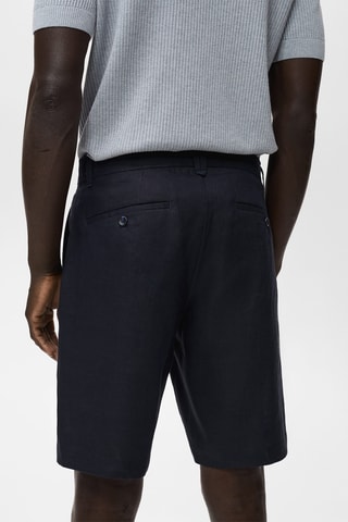 Bermuda slim-fit 100 % lin - Bleu marine