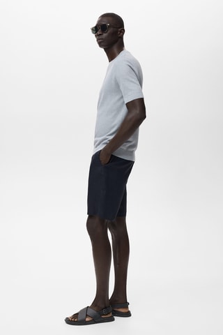 Bermuda slim-fit 100 % lin - Bleu marine