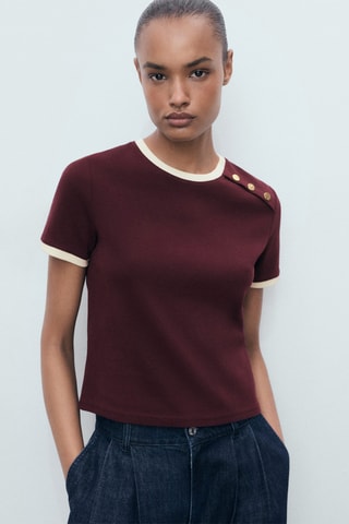 T-shirt coton boutons - Bordeaux