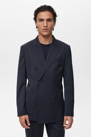 Veste costume croisée 100 % laine froide - Bleu