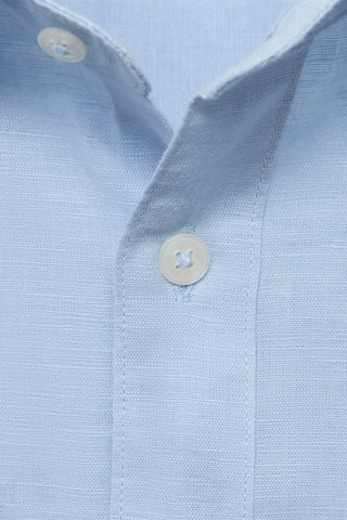 Chemise lin manches courtes - Bleu