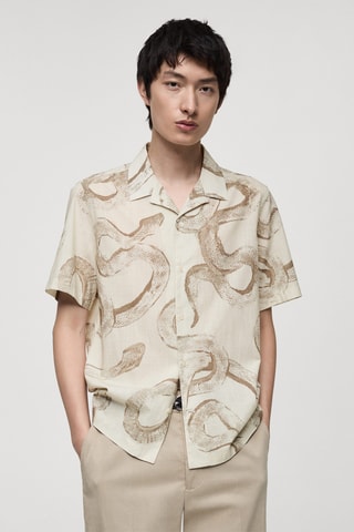 Chemise 100 % coton imprimée regular-fit - Blanc