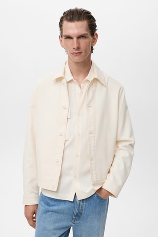 Veste droite en coton à boutons - Écru