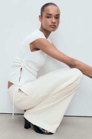 Pantalon droit coton - Écru