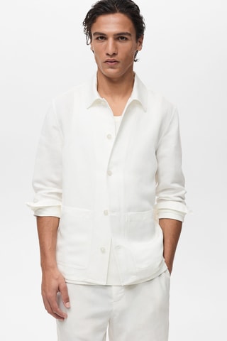 Surchemise lin mélangé poches - Blanc