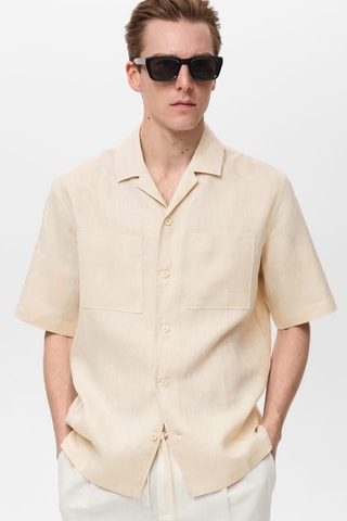 Chemise 100 % lin col bowling - Blanc