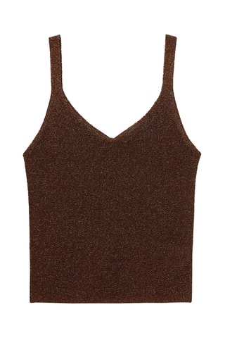 Top maille Lurex col en V - Marron