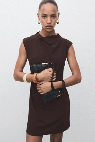 Robe froncée avec col drapé - Marron