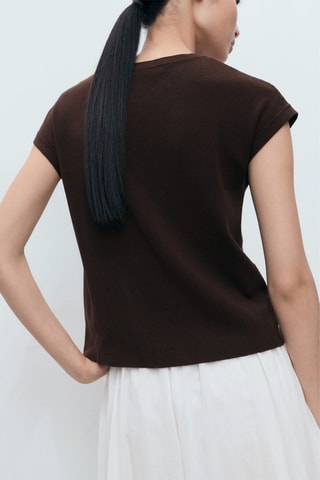 Pull en maille de coton manches courtes - Marron