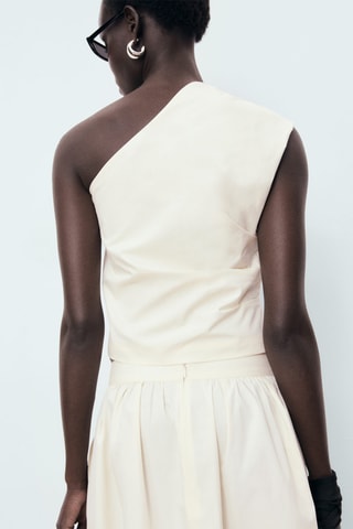 Top asymétrique brodé fleurs - Blanc