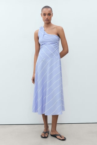 Robe rayures asymétrique nœud - Bleu