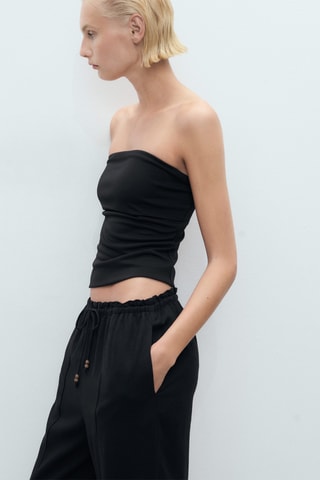 Pantalon lin taille élastique - Noir